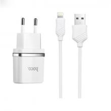 Dual СЗУ Hoco С12  2.4 A  +  кабель для iPhone Lightning (white)